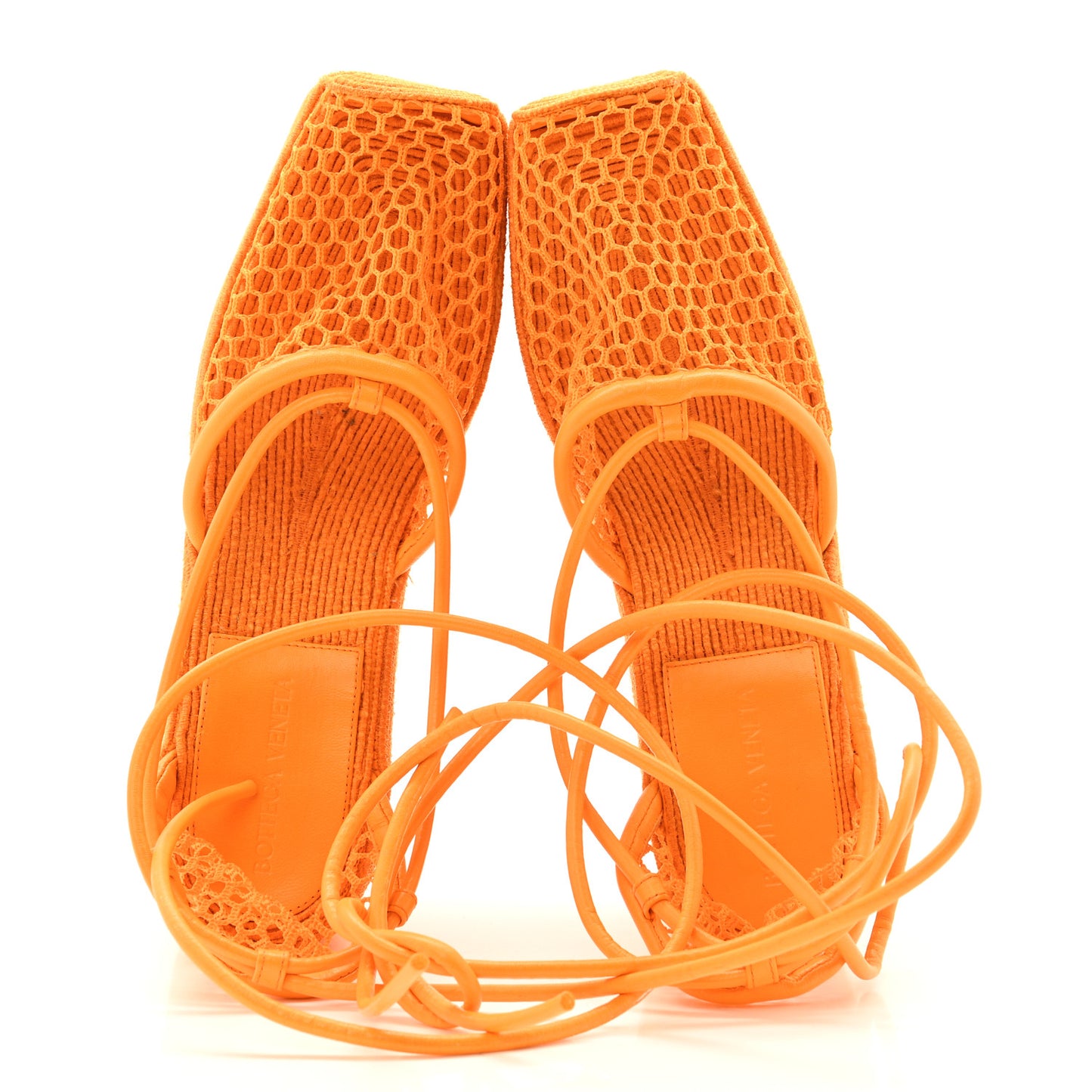 Mesh Lambskin Sporty Web Stretch Ankle Tie Espadrilles 39 Tangerine