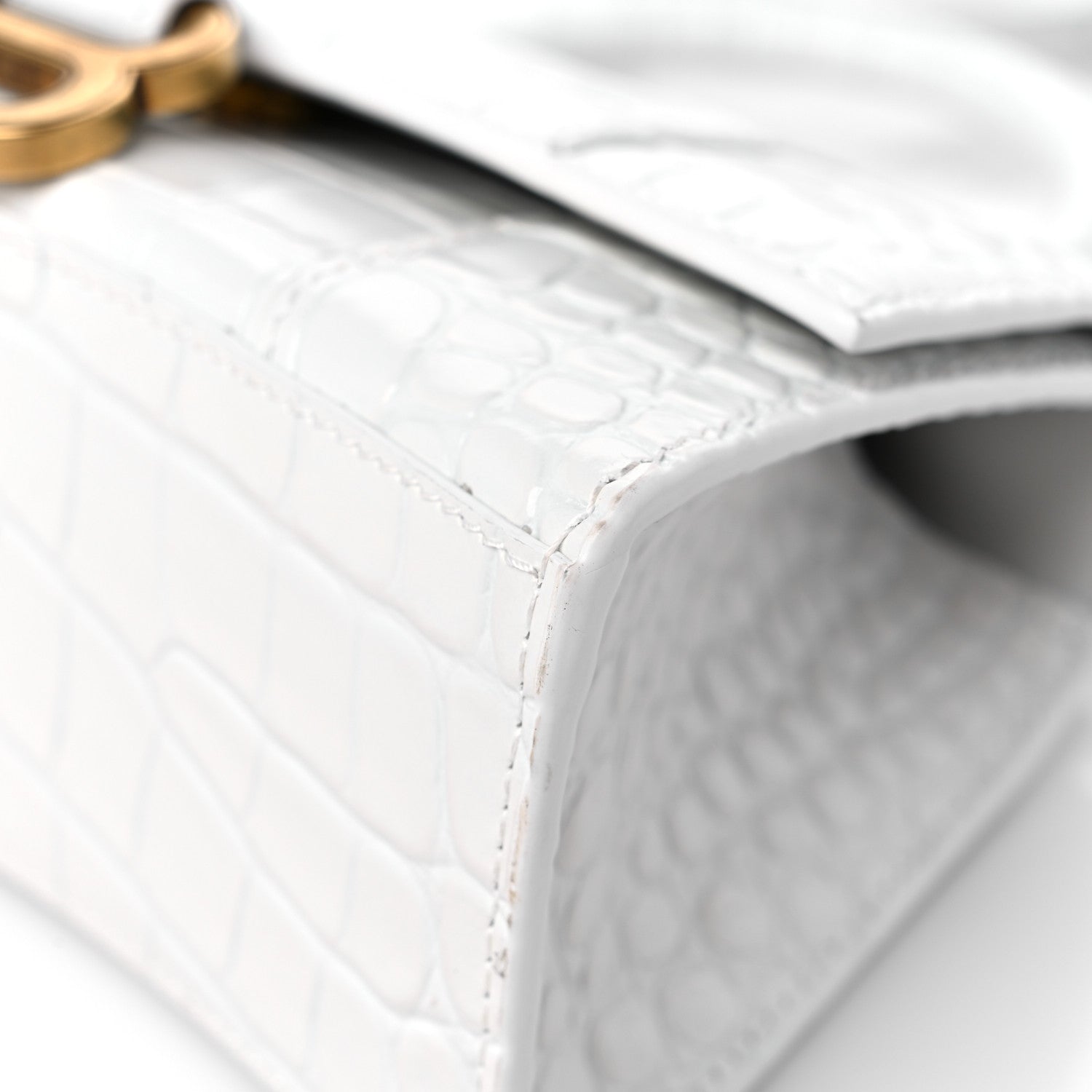 Balenciaga Shiny Calfskin Crocodile Embossed Hourglass Top Handle Bag XS White 8 of 11
