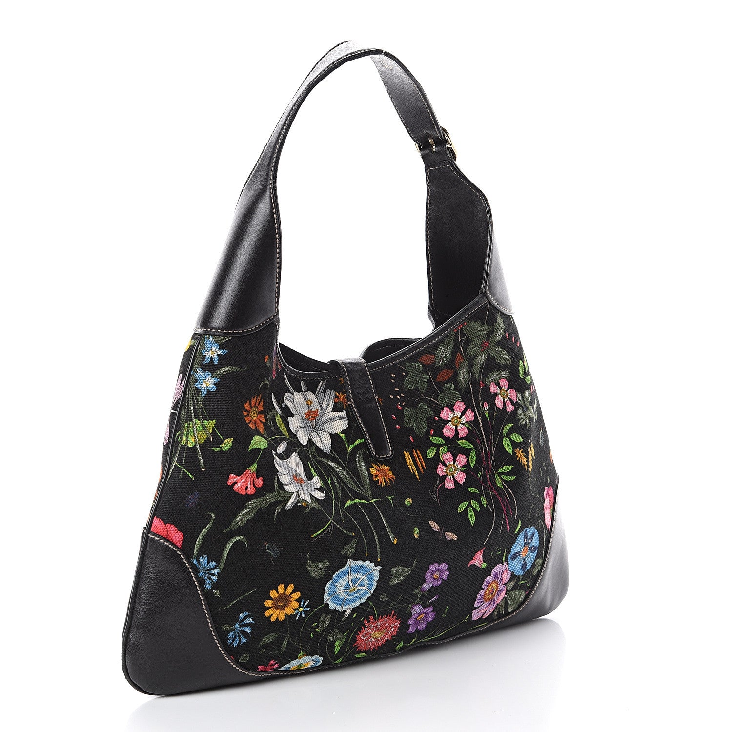 Gucci Canvas Floral Flora Medium Jackie O Bouvier Hobo Black 2 of 8