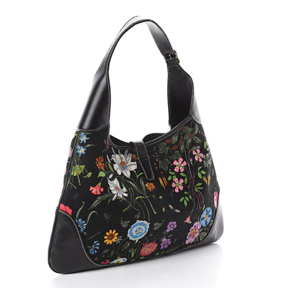 Gucci Canvas Floral Flora Medium Jackie O Bouvier Hobo Black 2 of 8
