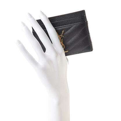 Saint Laurent Grain De Poudre Matelasse Chevron Monogram Credit Card Case Black 2 of 7