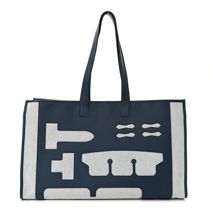 Hermes Swift Toile Petit H Decoupe Skeleton Tote GM Ecru Navy 1 of 12
