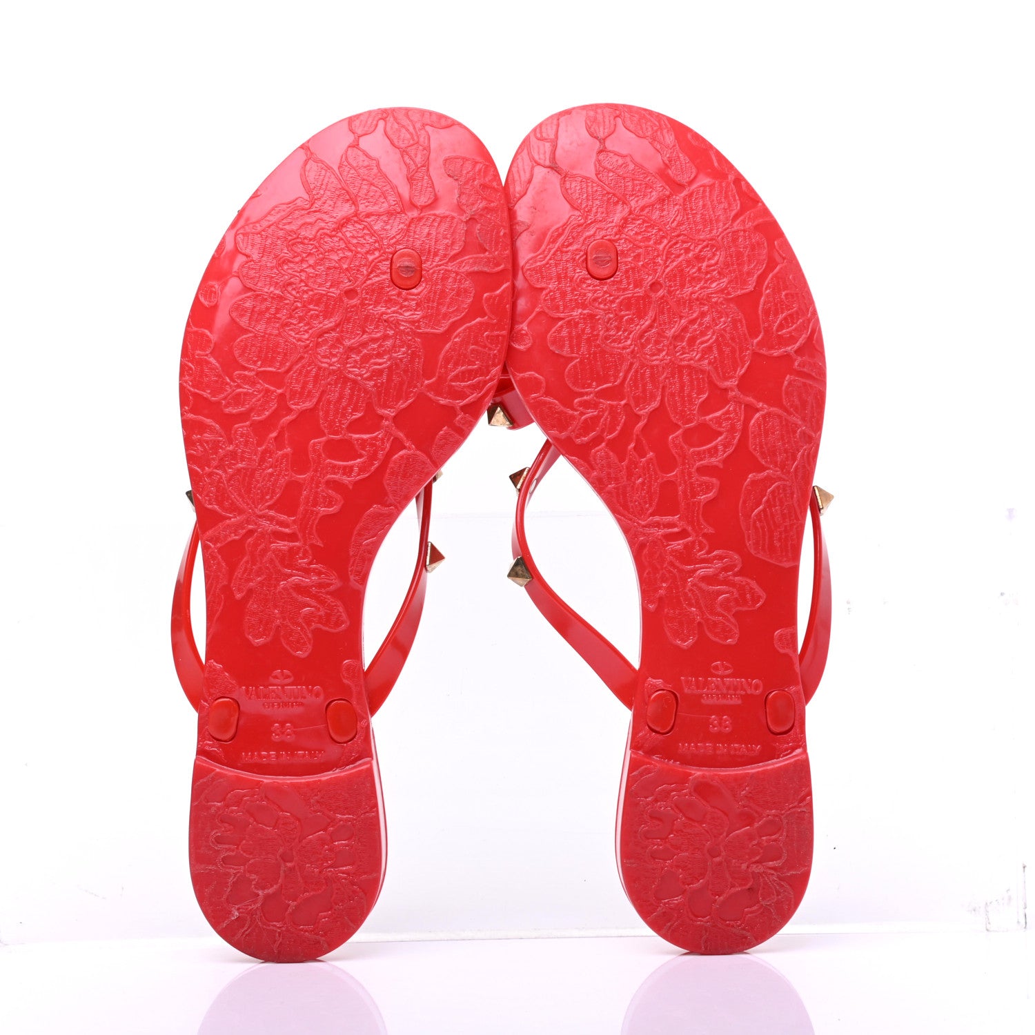Valentino Garavani PVC Jelly Rockstud Bow Thong Sandals 38 Rosso Valentino 6 of 9
