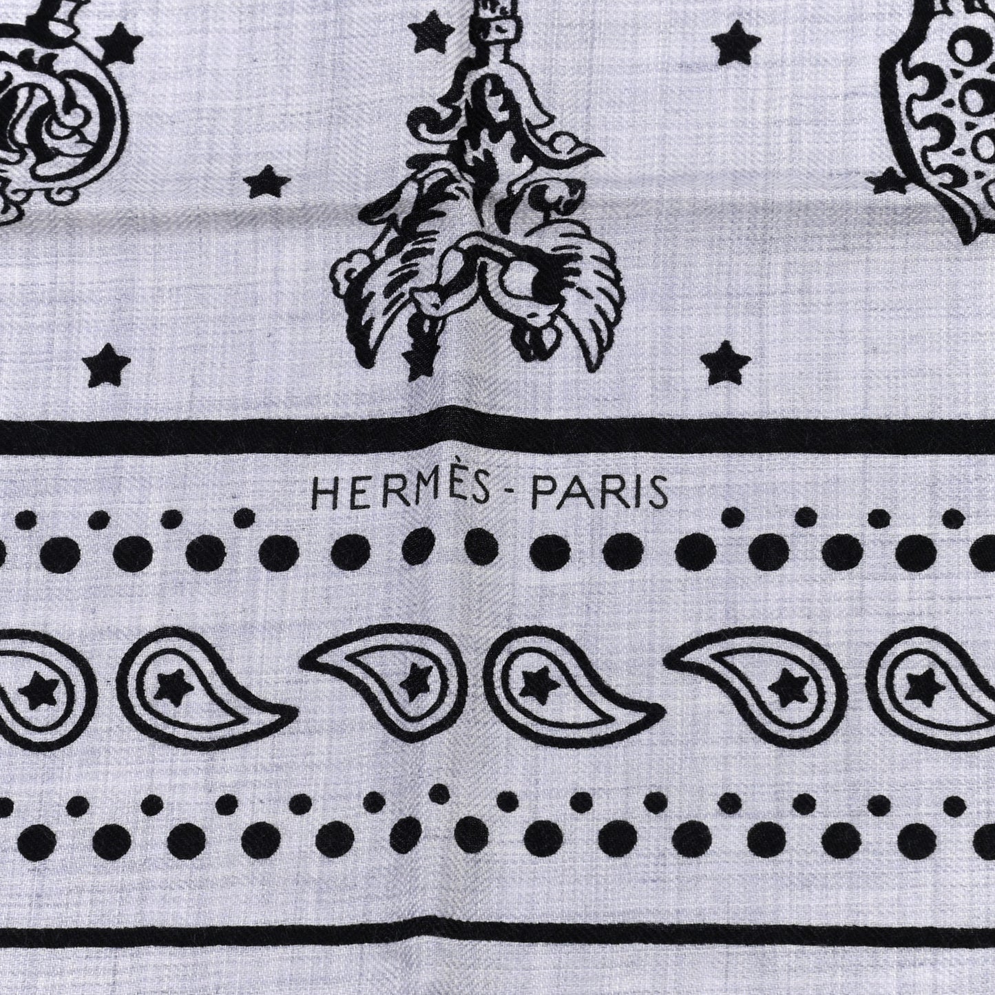 Cashmere Silk Les Cles Bandana Shawl 140 Gris Chine Black