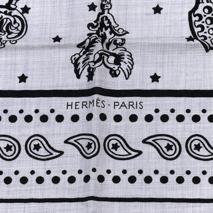 Hermes Cashmere Silk Les Cles Bandana Shawl 140 Gris Chine Black 2 of 5