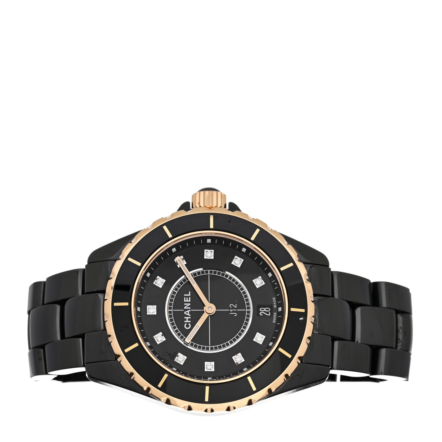 Stainless Steel 18K Yellow Gold Ceramic Diamond 38mm J12 Quartz Watch Black