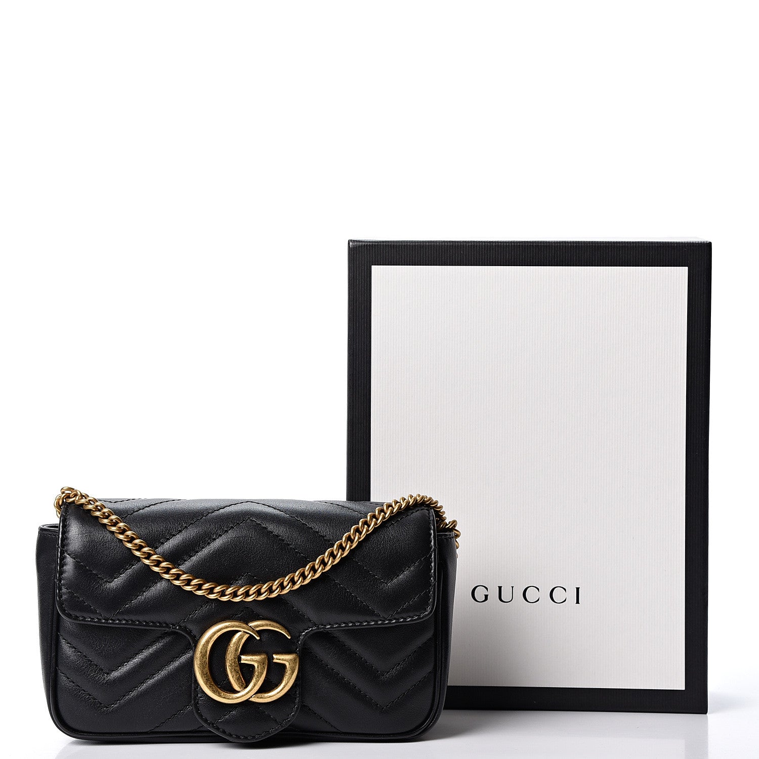 Gucci Calfskin Matelasse Super Mini GG Marmont Shoulder Bag Black 10 of 10