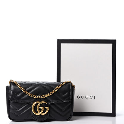 Gucci Calfskin Matelasse Super Mini GG Marmont Shoulder Bag Black 10 of 10