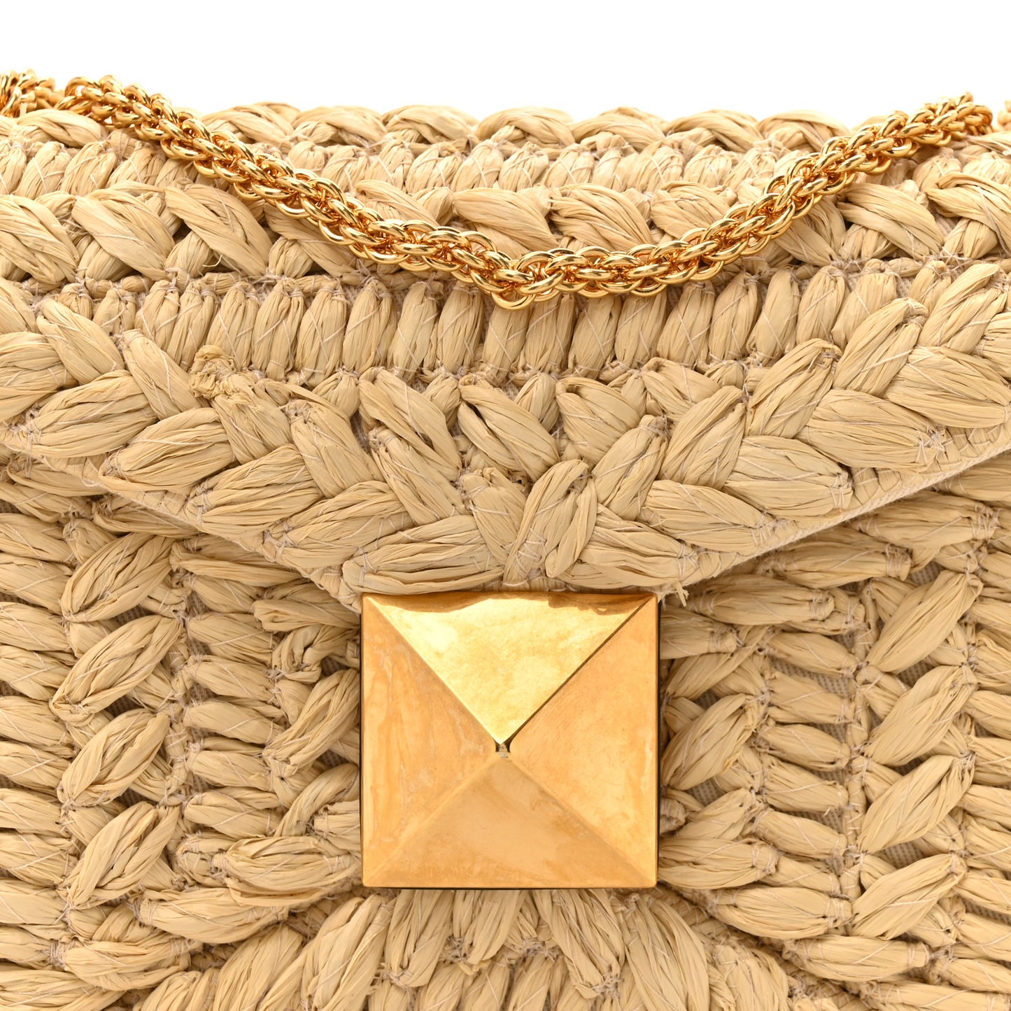 Raffia One Stud Chain Clutch Natural