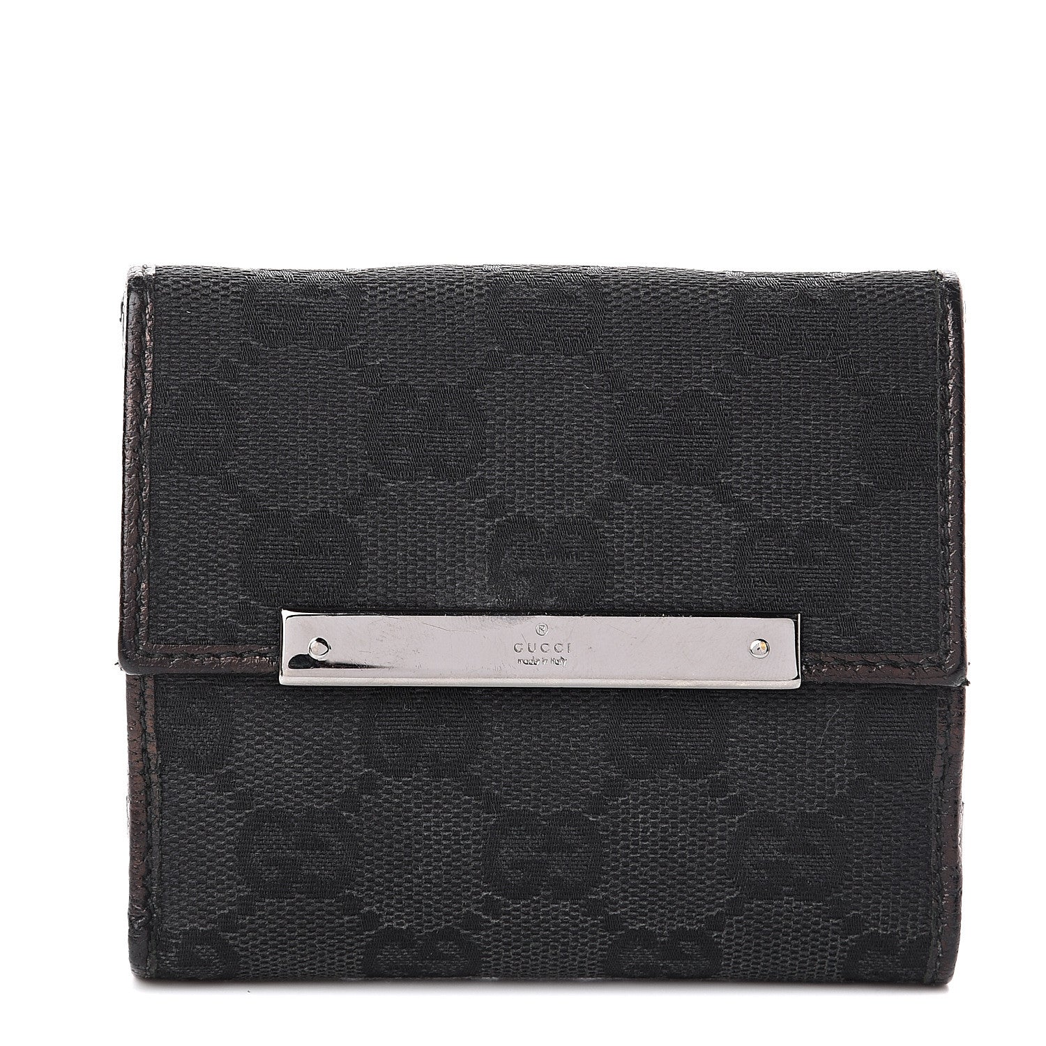 Gucci Monogram Metal Bar French Flap Wallet Black 1 of 5