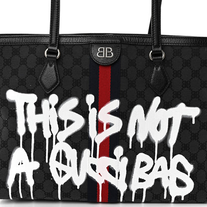 Gucci X BALENCIAGA BB Monogram Web Graffiti Medium Ophidia Shopping Tote Black 7 of 9