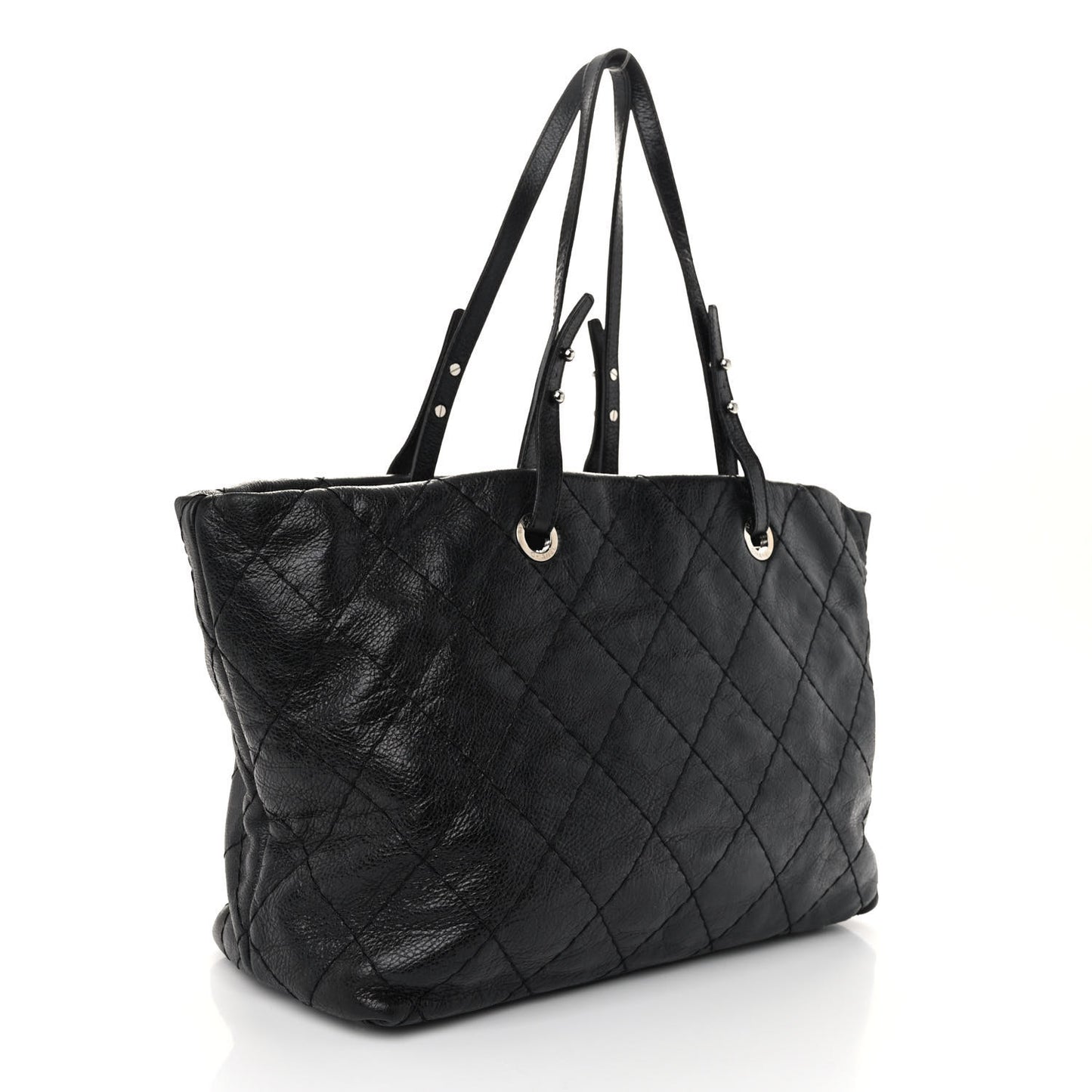 Glazed Calfskin Large On The Road Tote Black