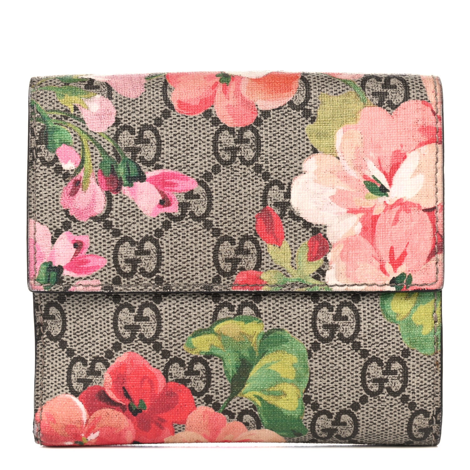 Gucci GG Supreme Monogram Blooms French Flap Wallet Beige Multicolor Dry Rose 1 of 14