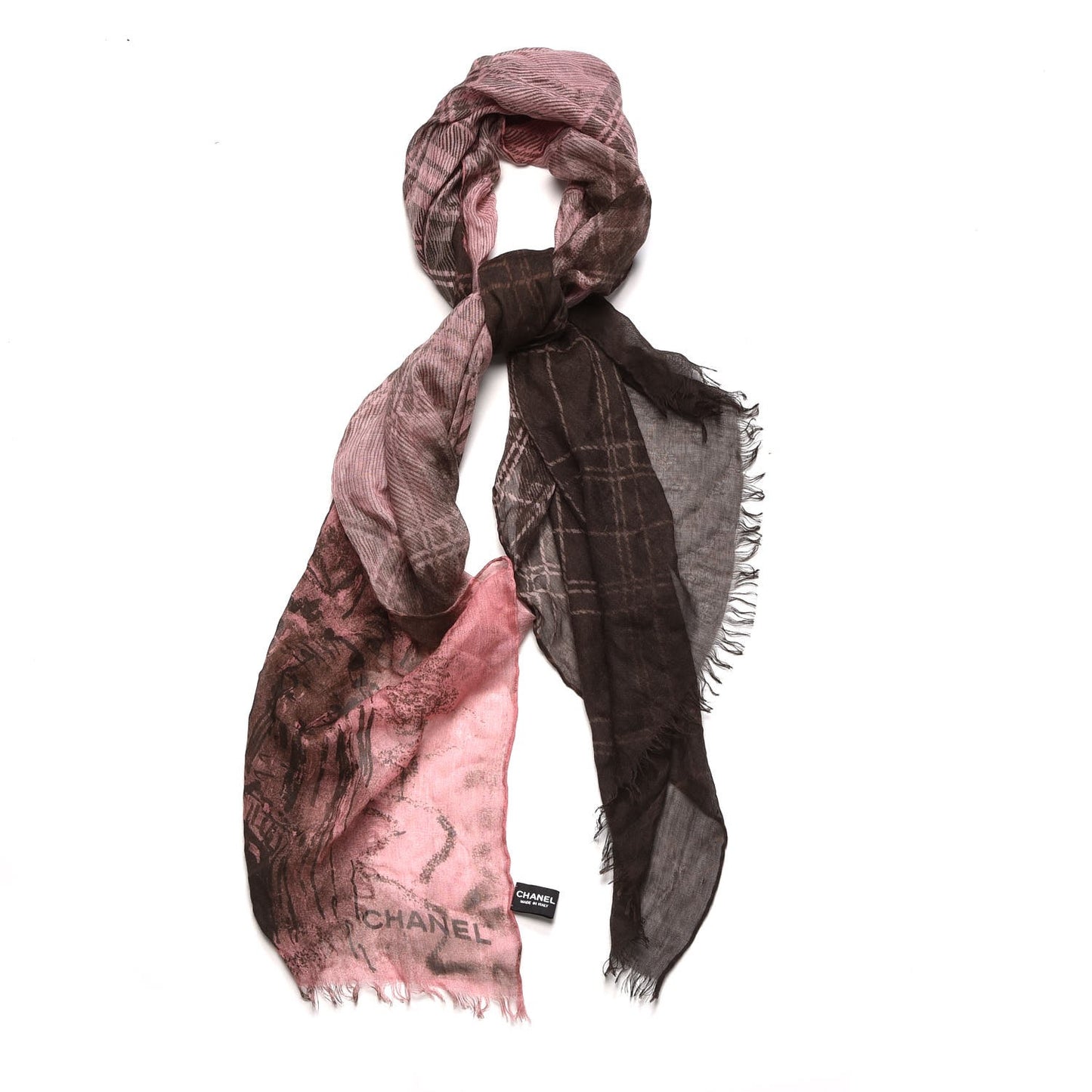 Silk Cashmere CC Logo Scarf Pink Brown
