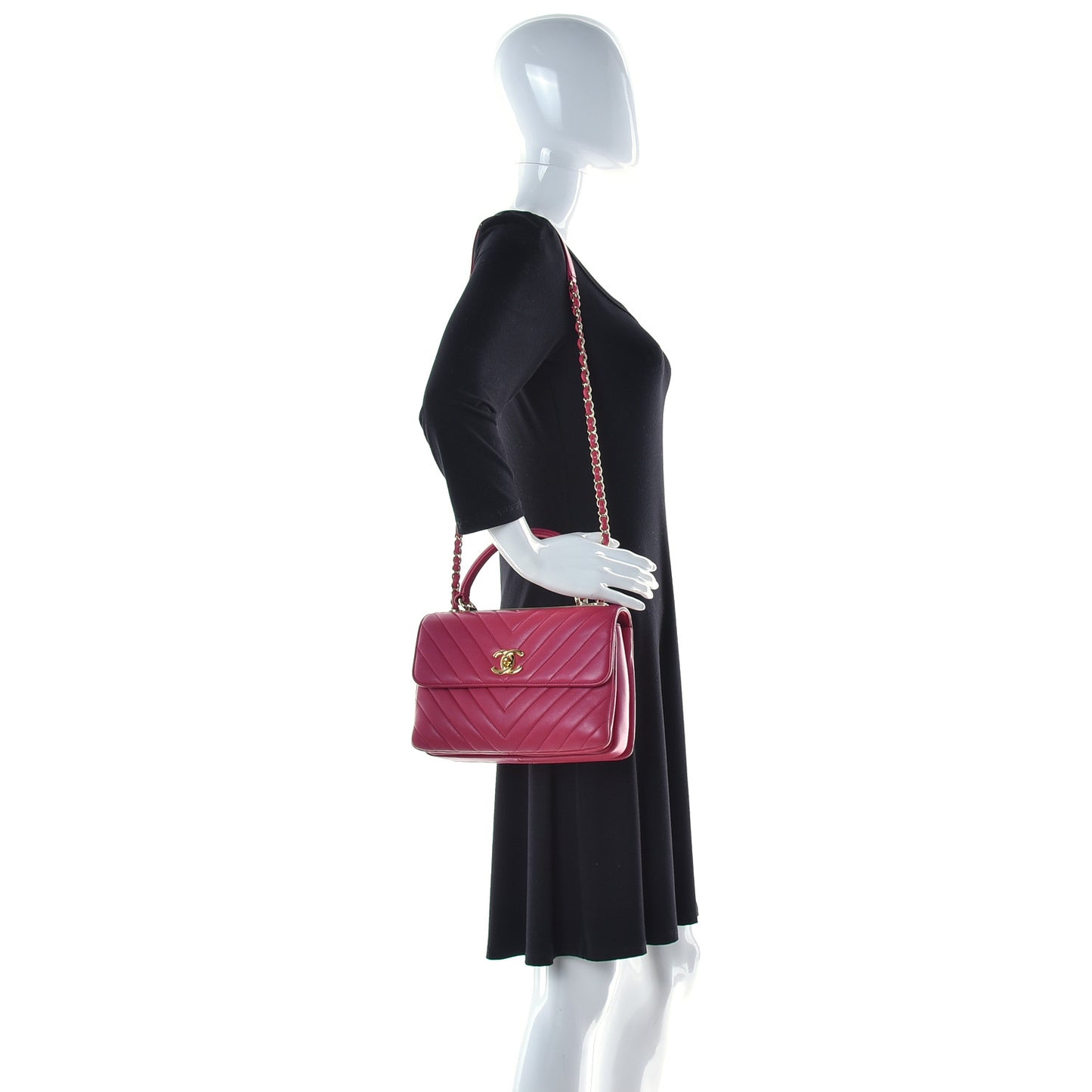 Lambskin Chevron Quilted Small Trendy CC Dual Handle Flap Bag Pink