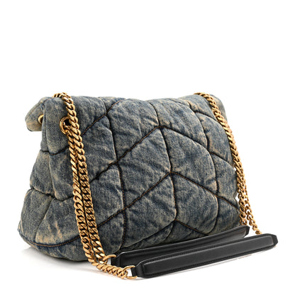 Saint Laurent Denim Quilted Small Loulou Puffer Monogram Chain Satchel Rodeo Blue 3 of 10
