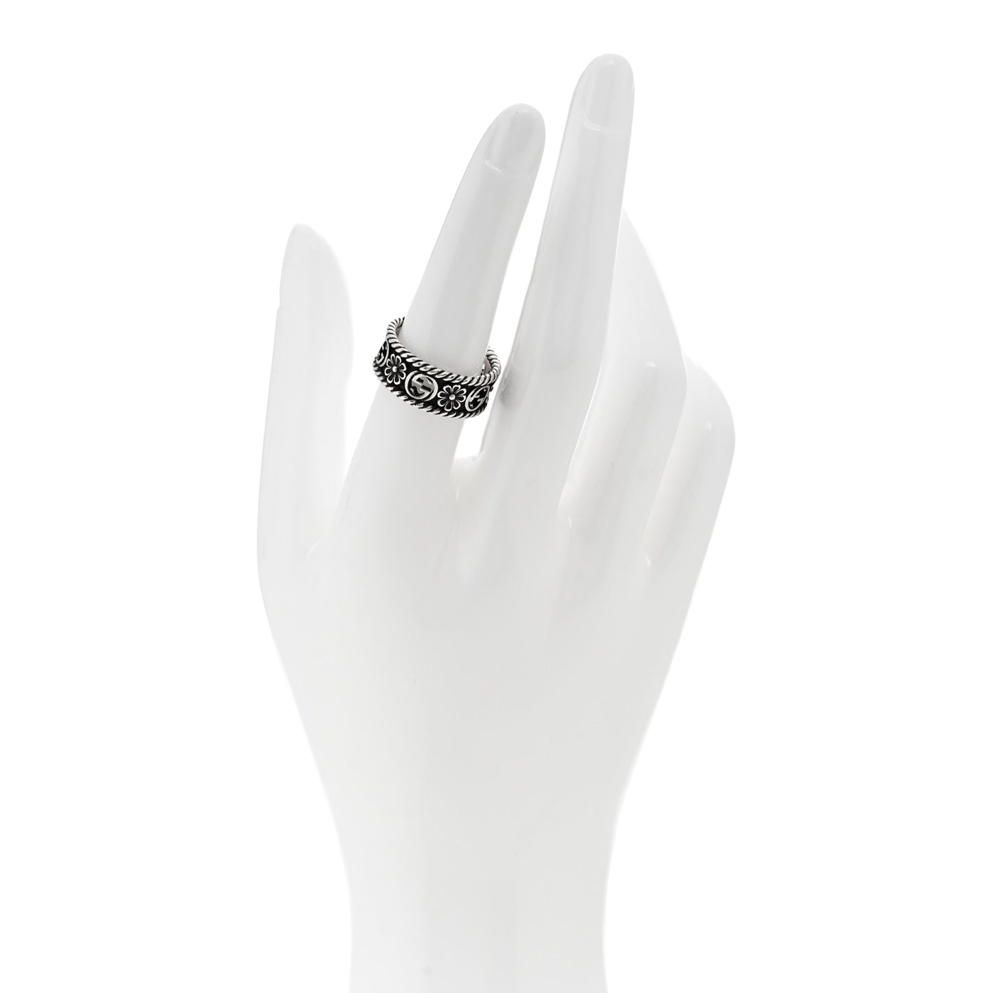 Sterling Silver Interlocking G Flower Ring 56 7.5