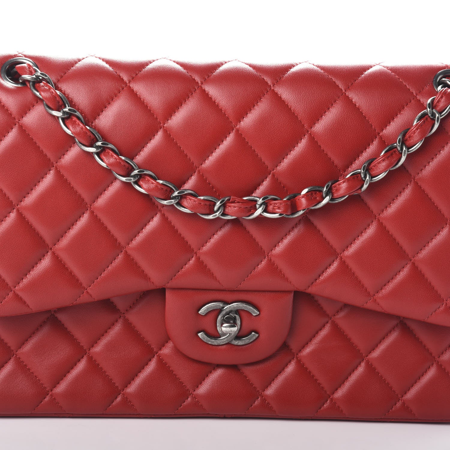 Chanel Lambskin Quilted Jumbo Double Flap Red 8 of 10