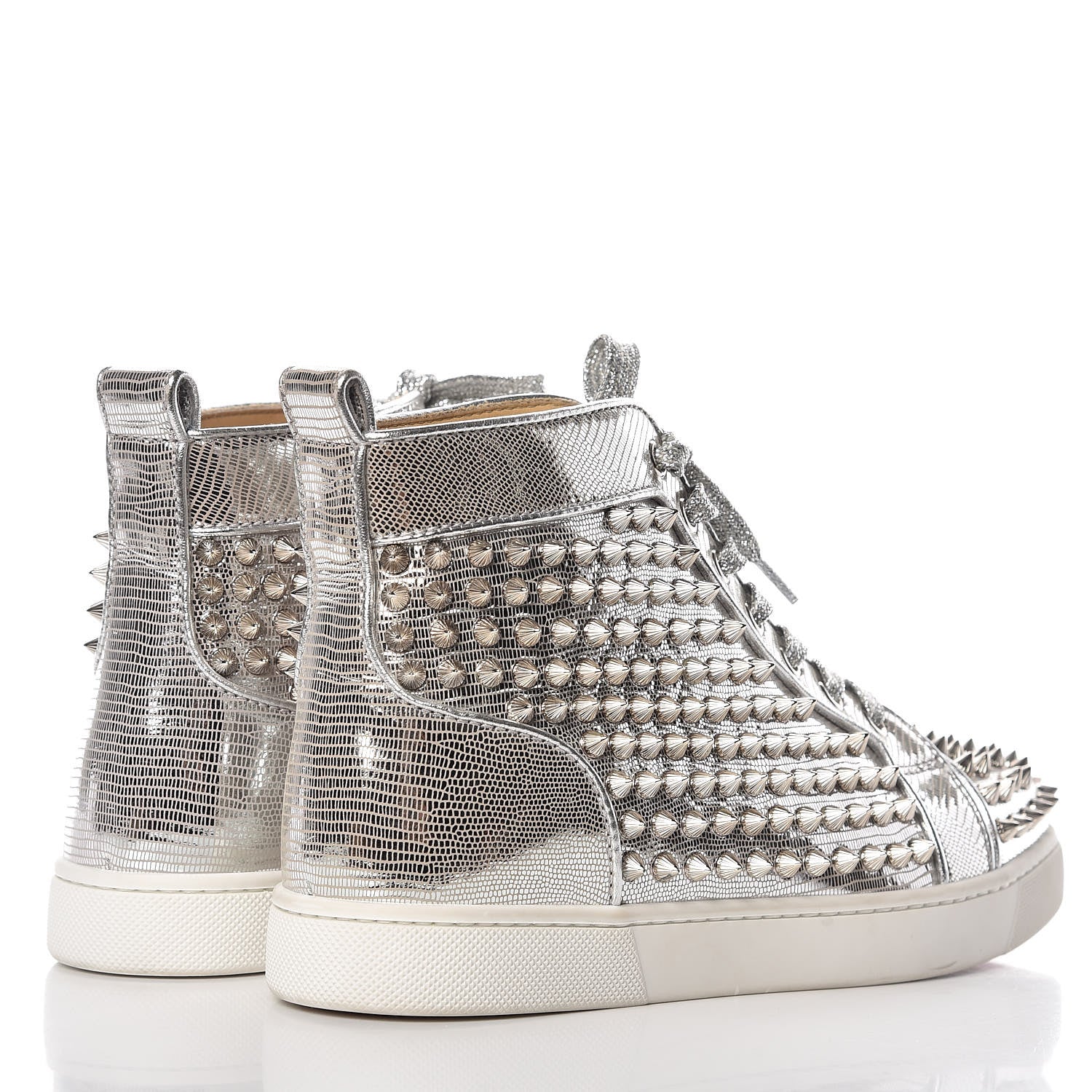 Christian Louboutin Laminato Dino Nappa Spikes Womens Louis Orlato Flat Sneakers 37.5 Silver 4 of 13
