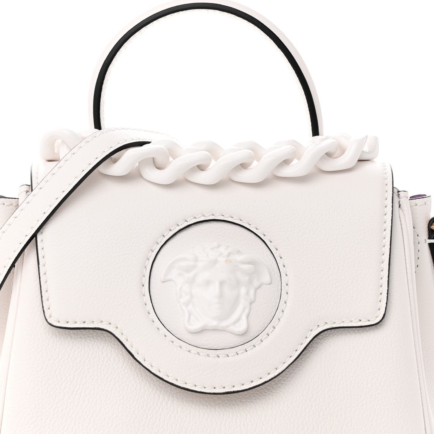 Calfskin Medium La Medusa Top Handle Handbag Optical White