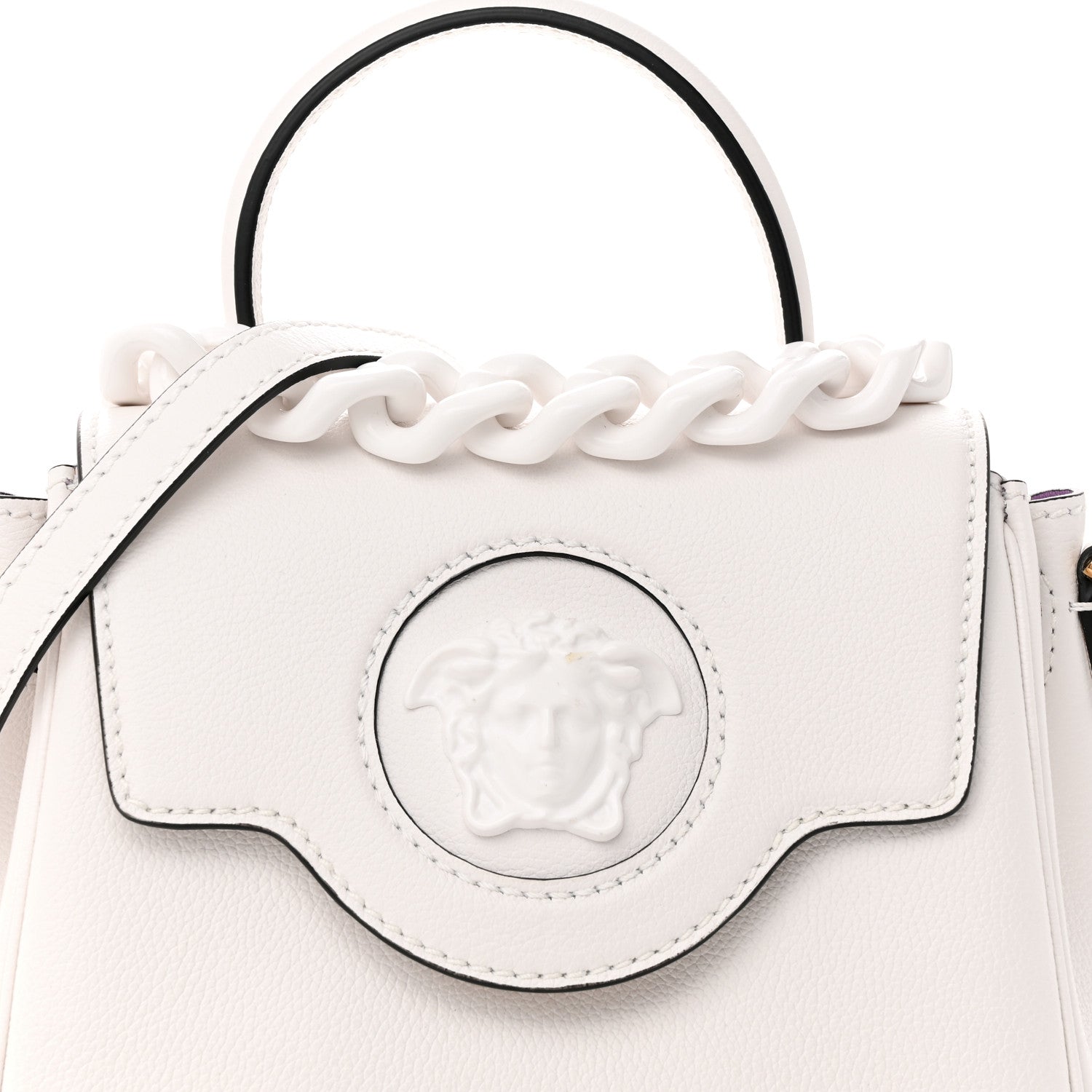 Versace Calfskin Medium La Medusa Top Handle Handbag Optical White 7 of 13
