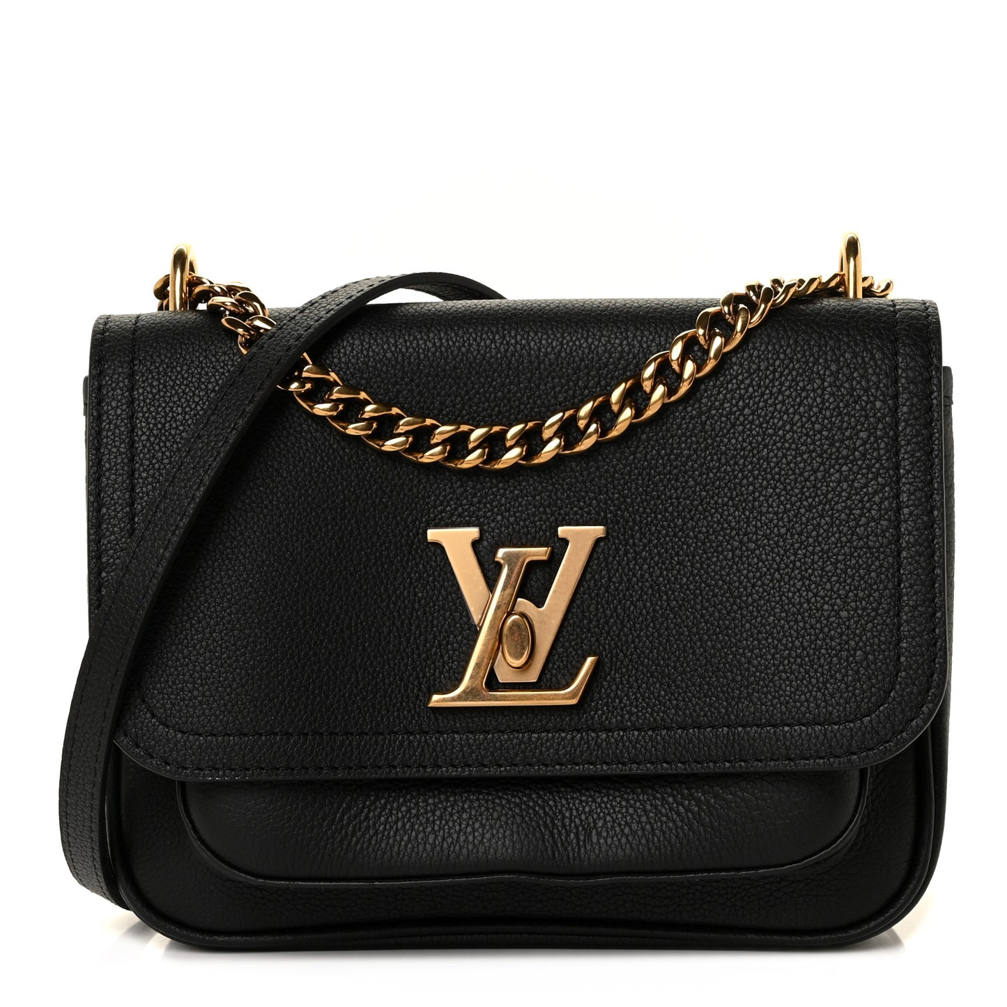 Grained Calfskin Lockme Chain Bag Black