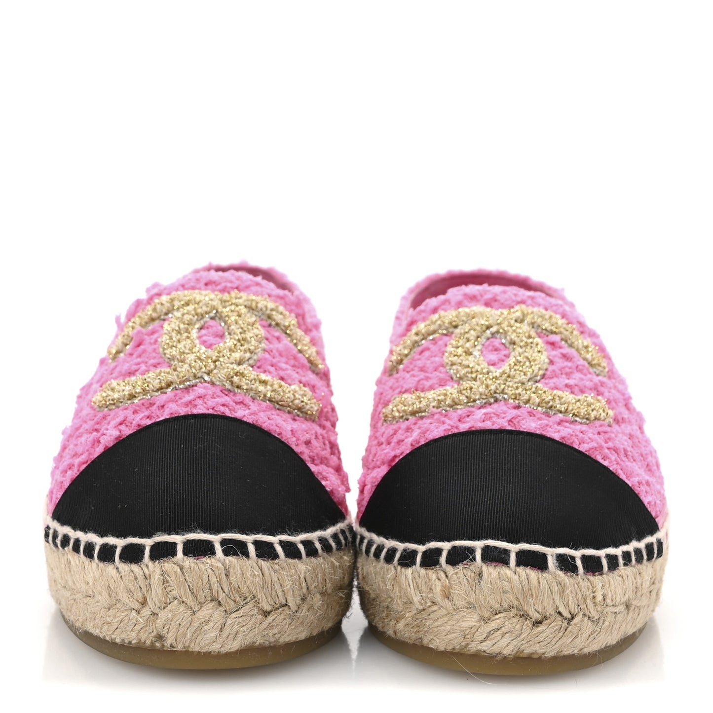 Tweed Grosgrain CC Espadrilles 35 Pink Black