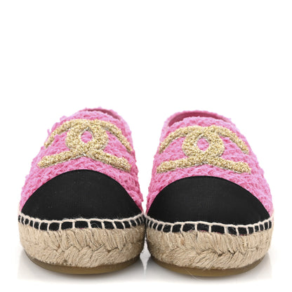 Chanel Tweed Grosgrain CC Espadrilles 35 Pink Black 3 of 10