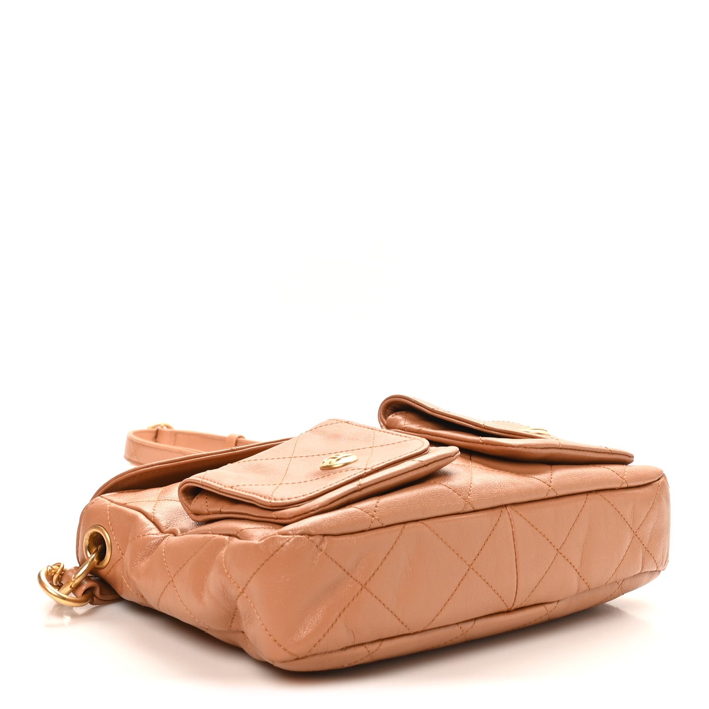 Shiny Calfskin Quilted Small Supple Twins Hobo Bag Brown