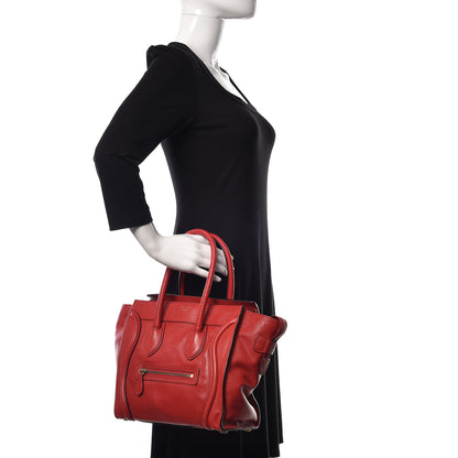 Celine Drummed Calfskin Micro Luggage Coquelicot 2 of 9