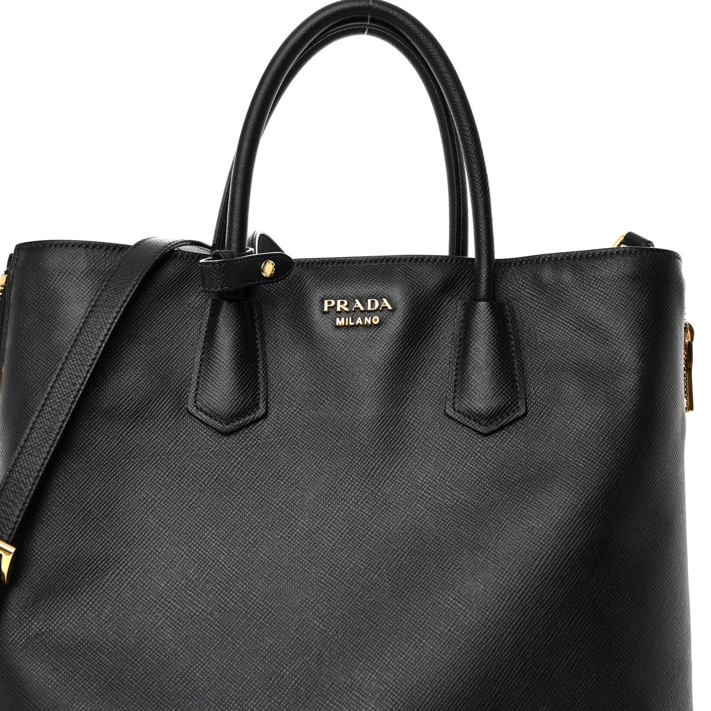 Saffiano Metal Zip Tote Black