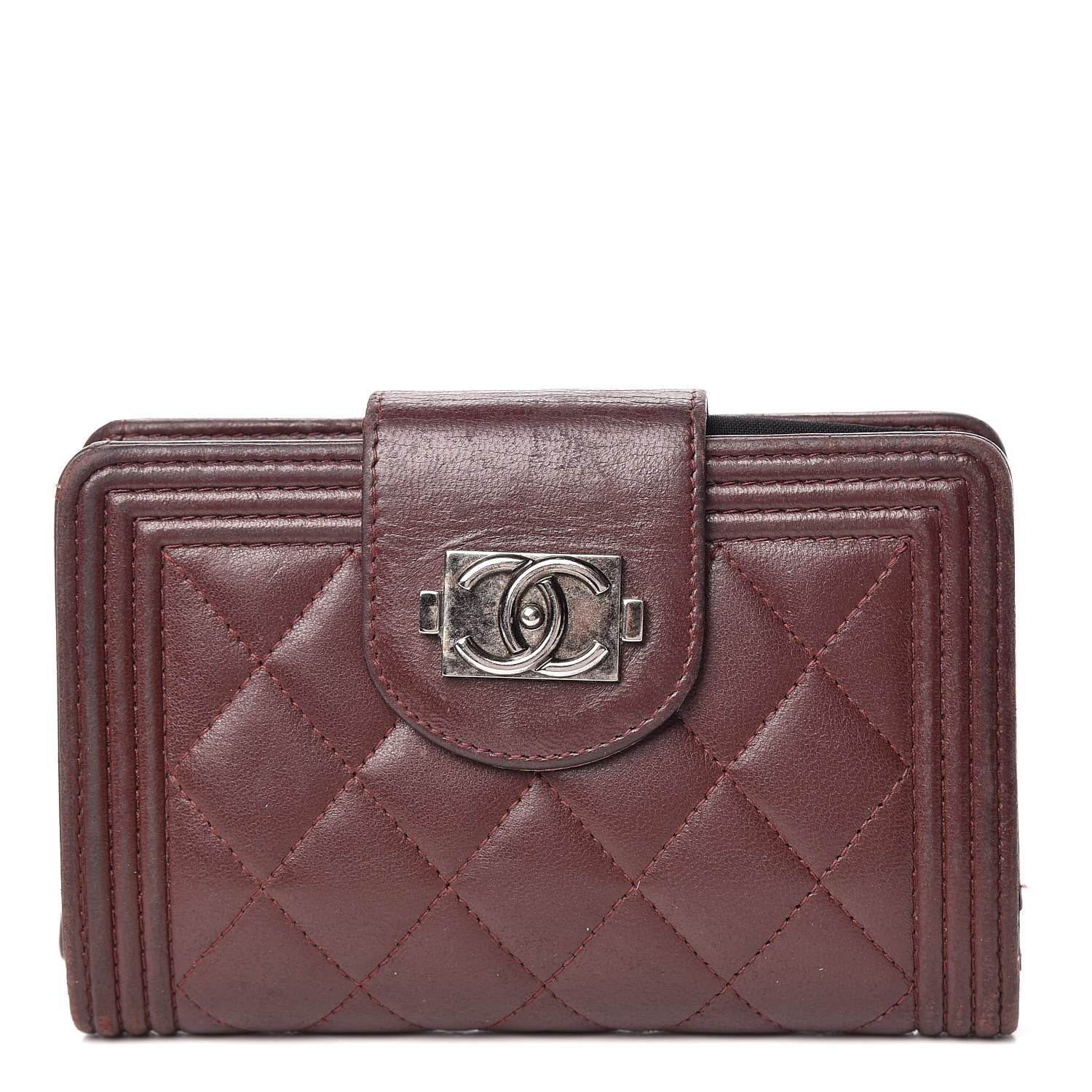 Chanel Lambskin Quilted Boy Zipped Pocket Wallet Burgundy 1 of 13