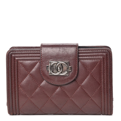 Chanel Lambskin Quilted Boy Zipped Pocket Wallet Burgundy 1 of 13