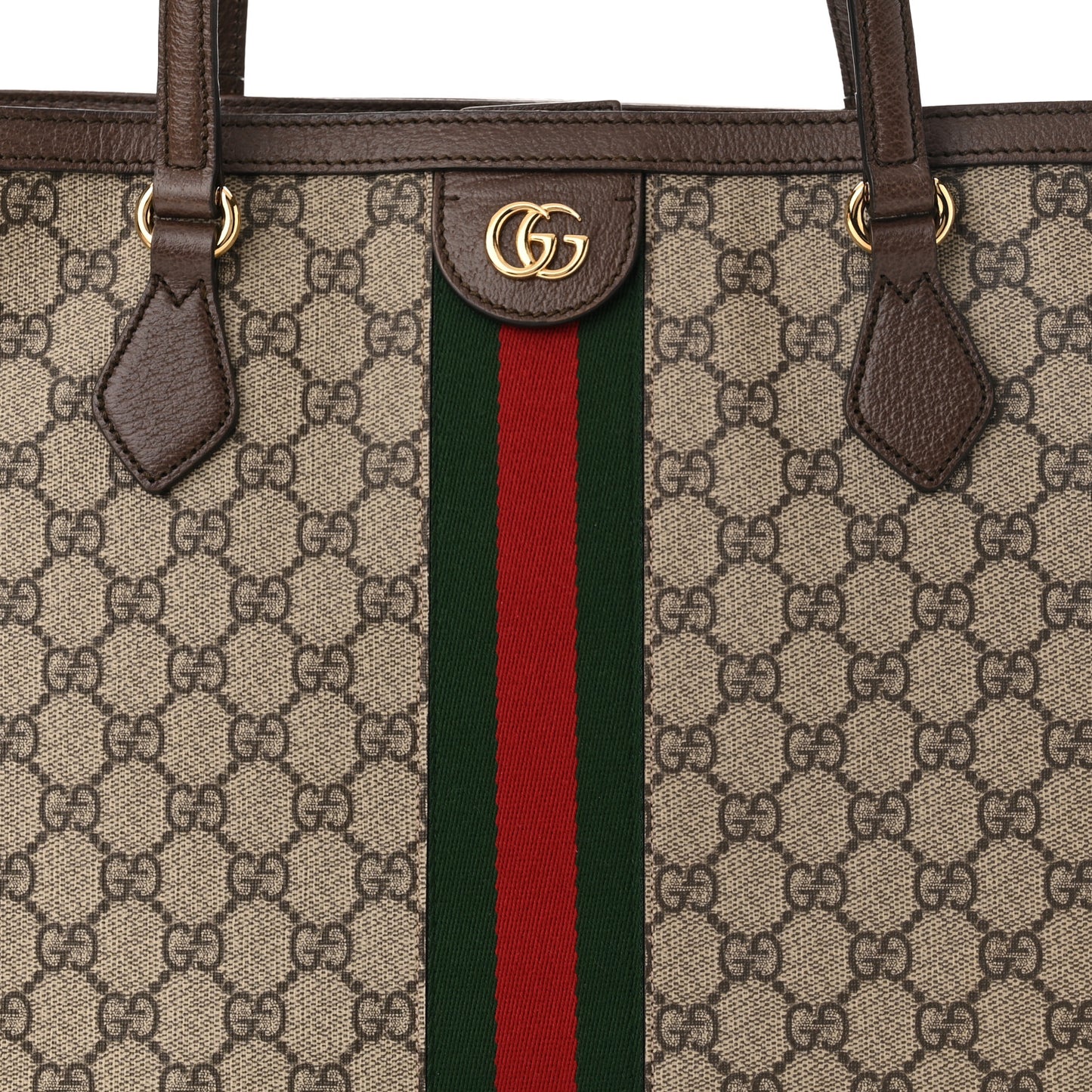 GG Supreme Monogram Textured Calfskin Web Medium Ophidia Shopping Tote Beige Ebony New Acero