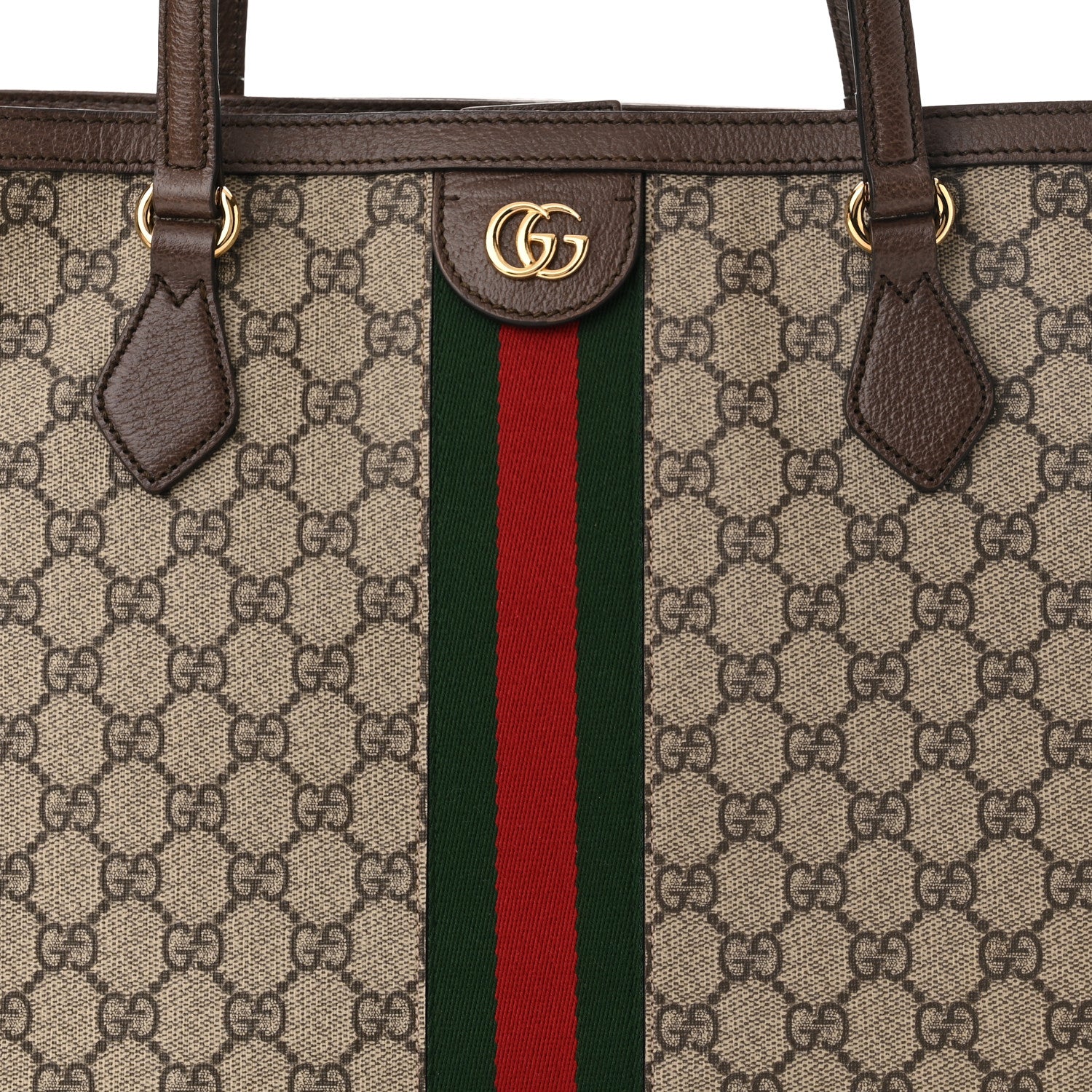 Gucci GG Supreme Monogram Textured Calfskin Web Medium Ophidia Shopping Tote Beige Ebony New Acero 8 of 10