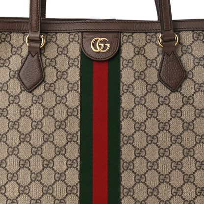 Gucci GG Supreme Monogram Textured Calfskin Web Medium Ophidia Shopping Tote Beige Ebony New Acero 8 of 10
