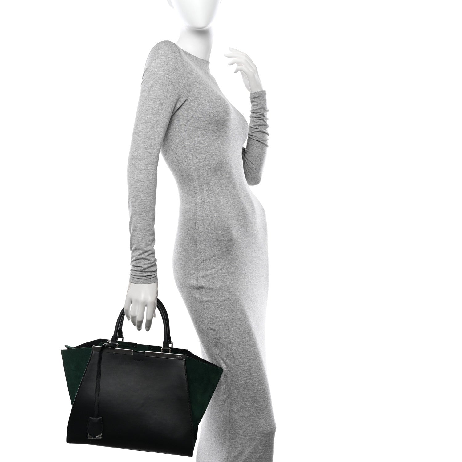 Fendi Vitello Baltico Kore Petite 3Jours Tote Black Verde Prato 2 of 11