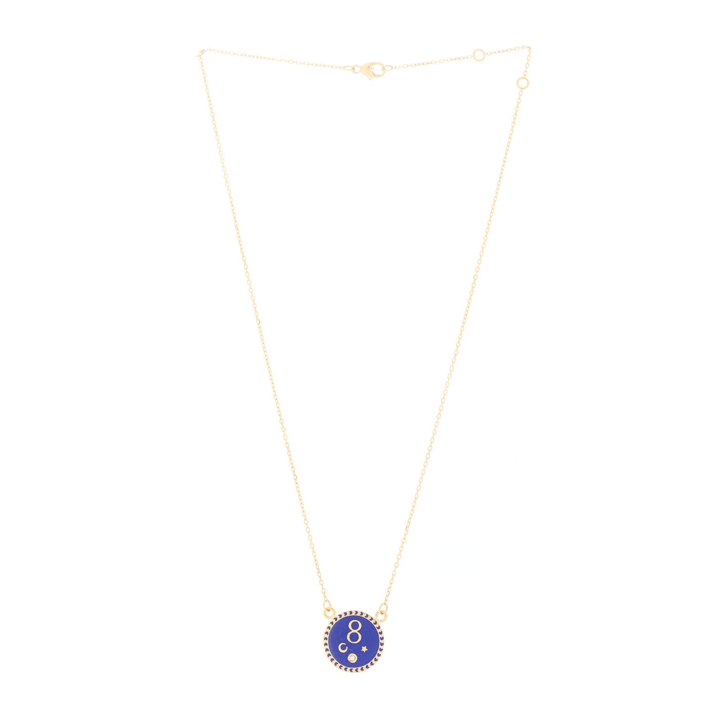 18K Yellow Gold Diamond Enamel Petite Champleve Karma Stationary Necklace Blue