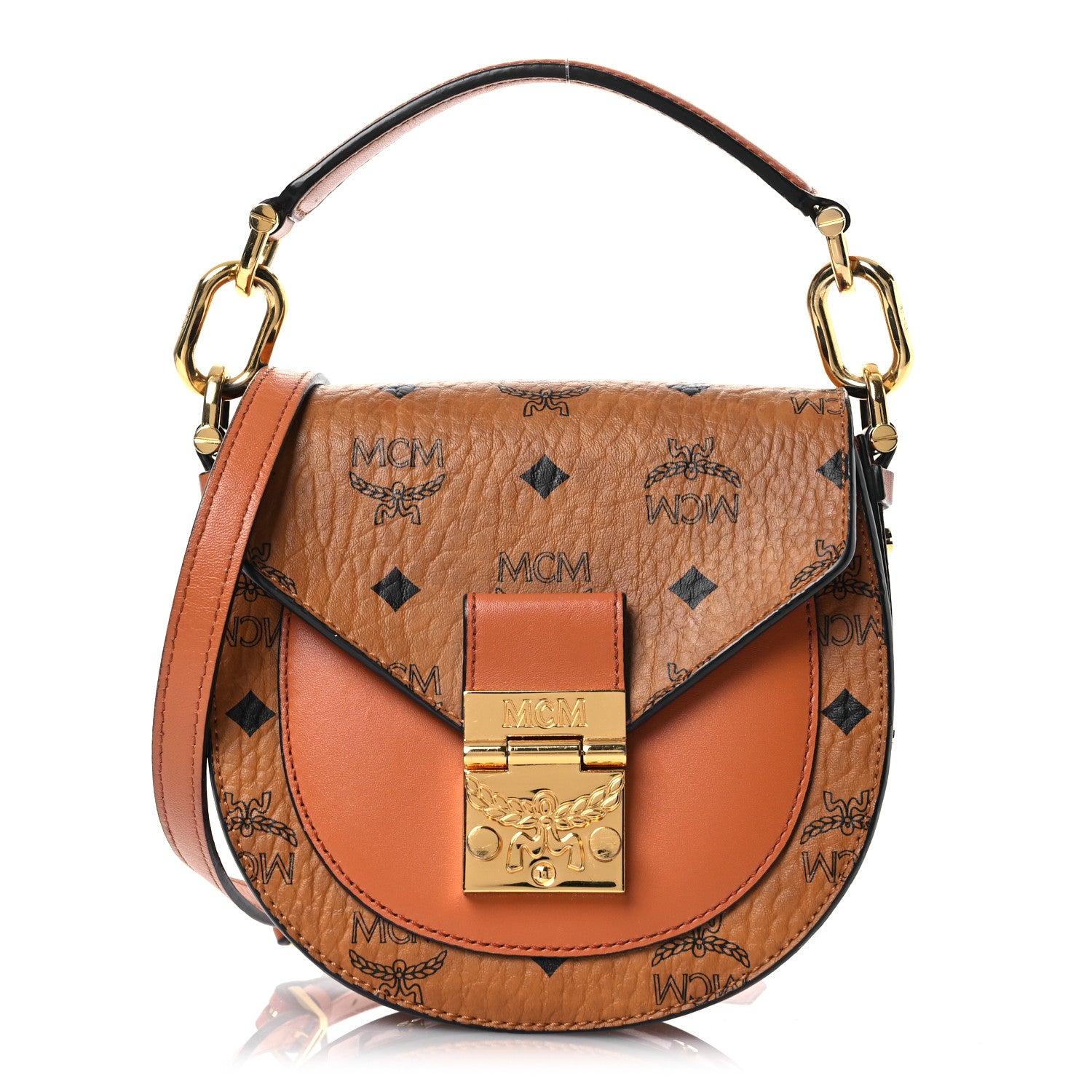 MCM Visetos Mini Patricia Saddle Bag Cognac 1 of 15