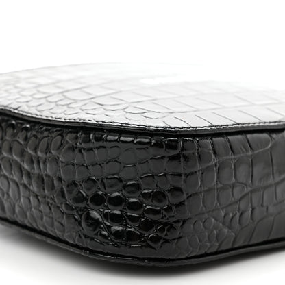 Balenciaga Shiny Calfskin Logo Crocodile Embossed S Everyday Camera Bag with Handle Black 10 of 13