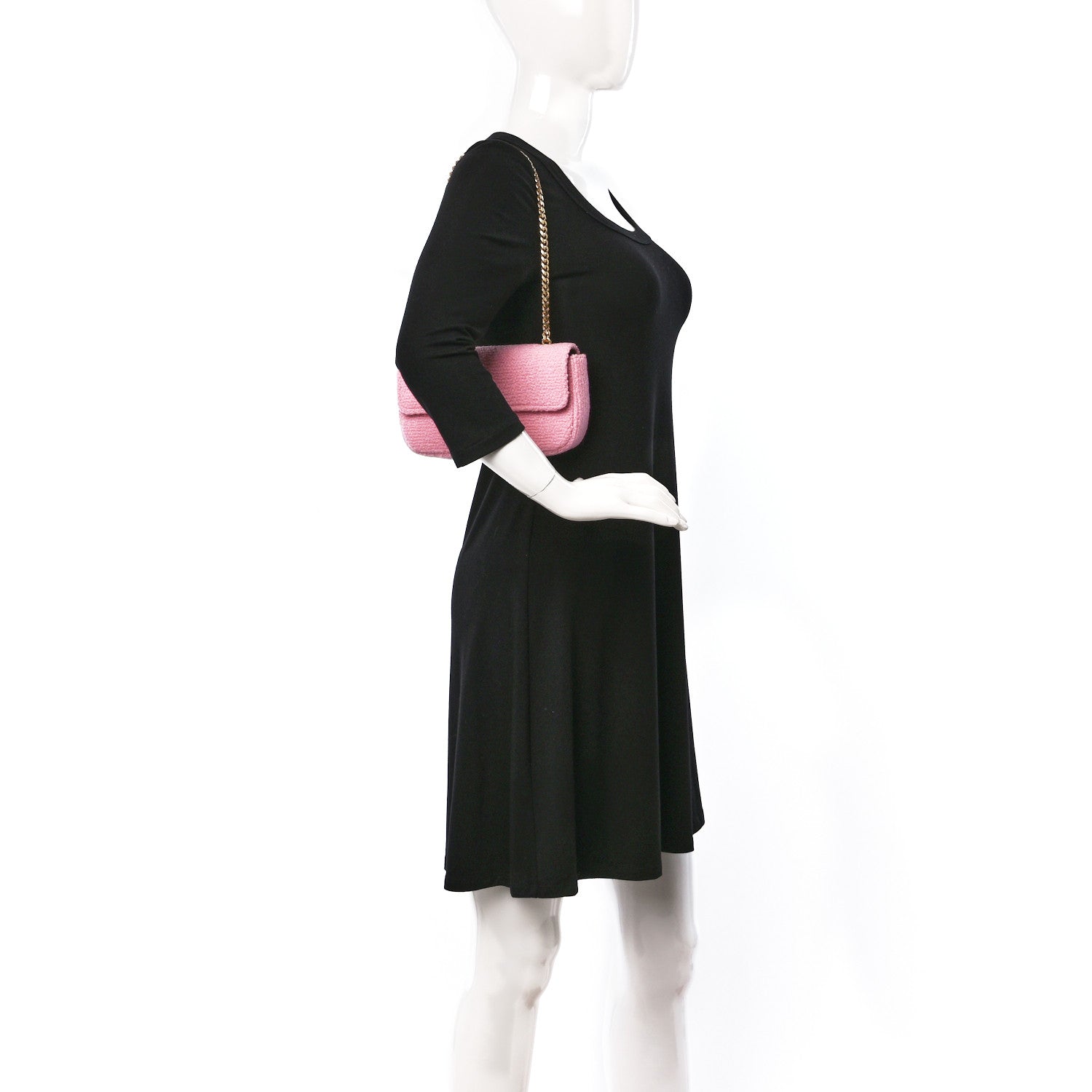 Celine Tweed Triomphe Chain Shoulder Bag Pink 2 of 11