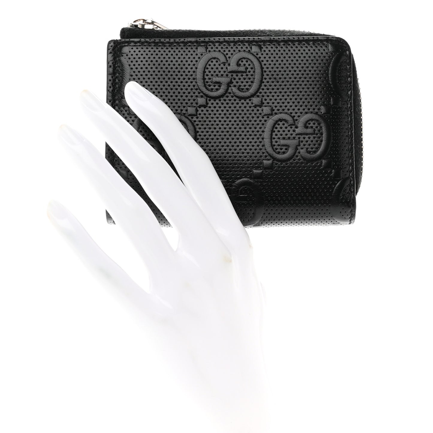 Calfskin GG Tennis Embossed Zip Around Card Case Wallet Black