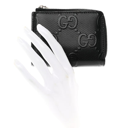 Gucci Calfskin GG Tennis Embossed Zip Around Card Case Wallet Black 2 of 9