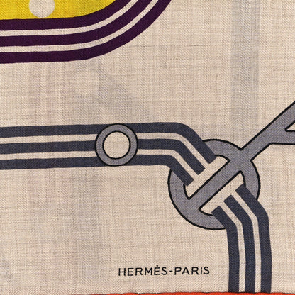 Hermes Cashmere Silk Correspondance Hermes-Paris Scarf 100 Naturel Jaune Prune 2 of 4