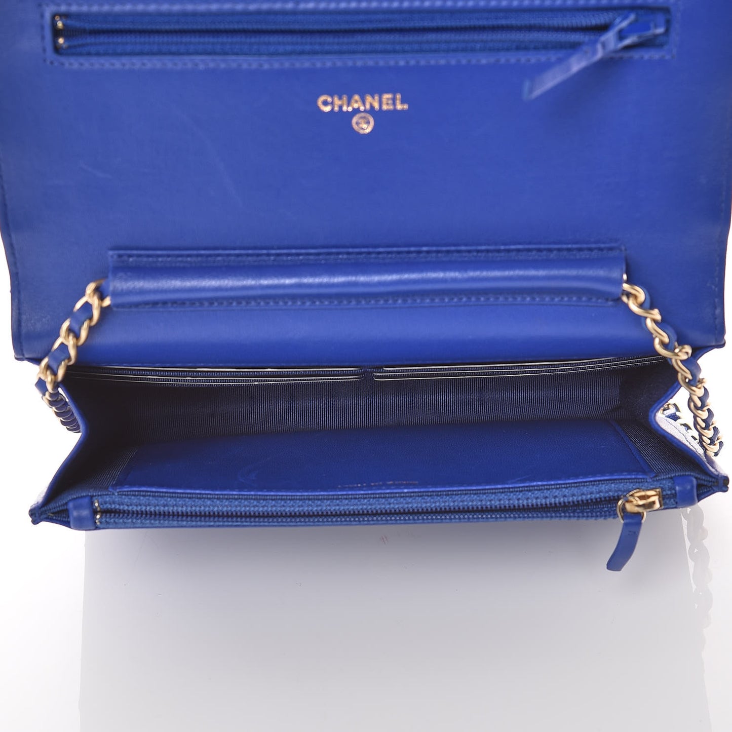 Lambskin Quilted Wallet On Chain WOC Dark Blue