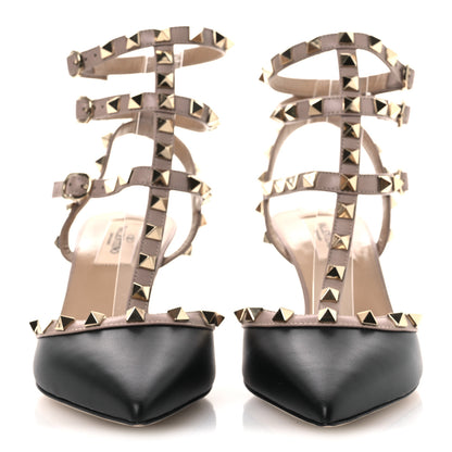 Valentino Garavani Calfskin Nappa Rockstud Ankle Strap 65mm Pumps 38.5 Black Poudre 3 of 11