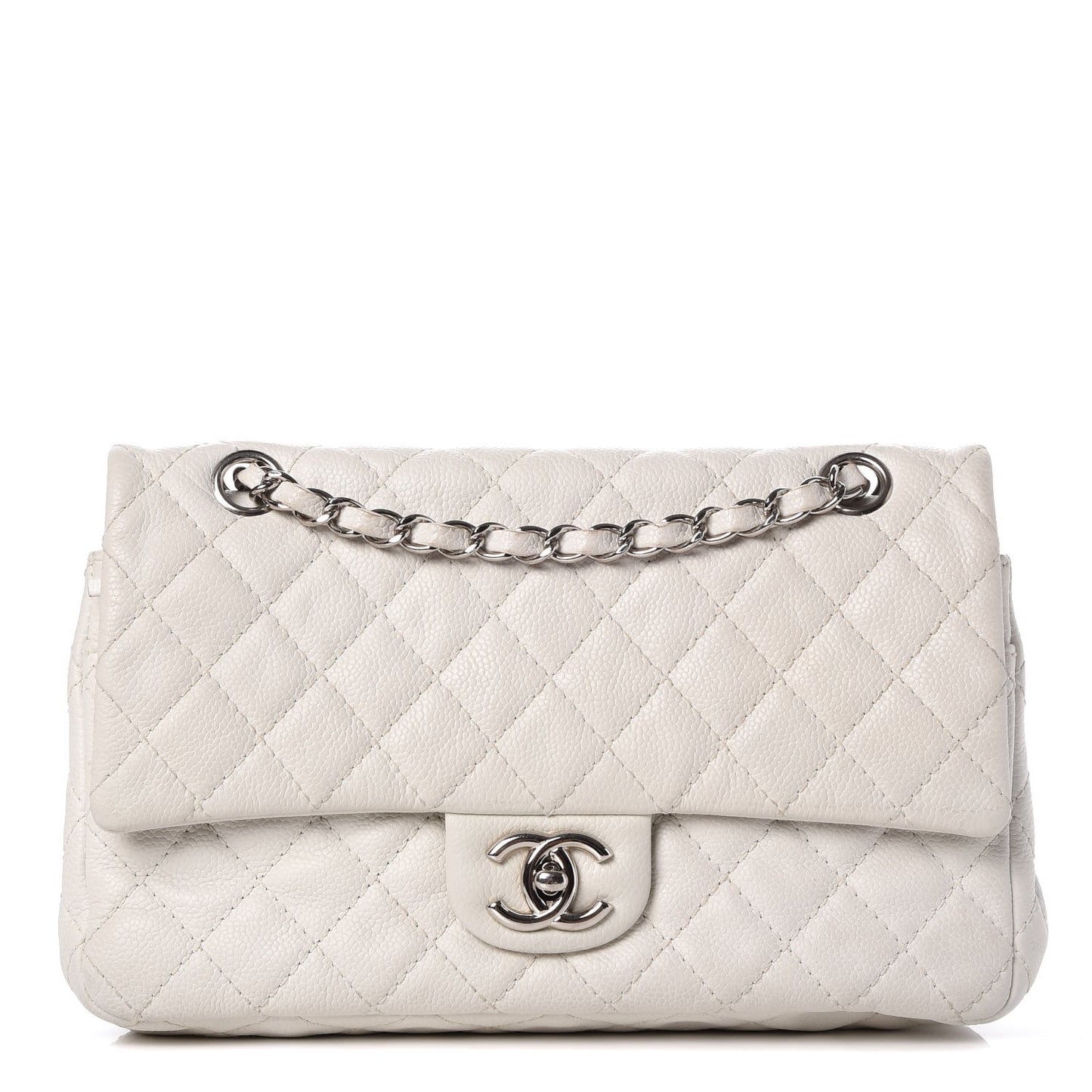 Washed Caviar Quilted Medium Double Flap White