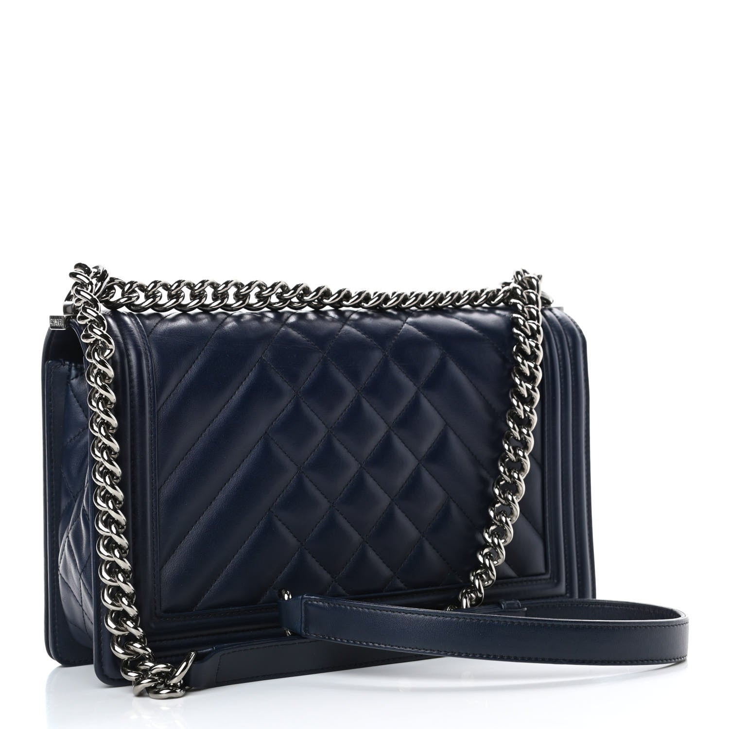 Chanel Calfskin Chevron Quilted New Medium Boy Flap Navy Blue 2 of 5