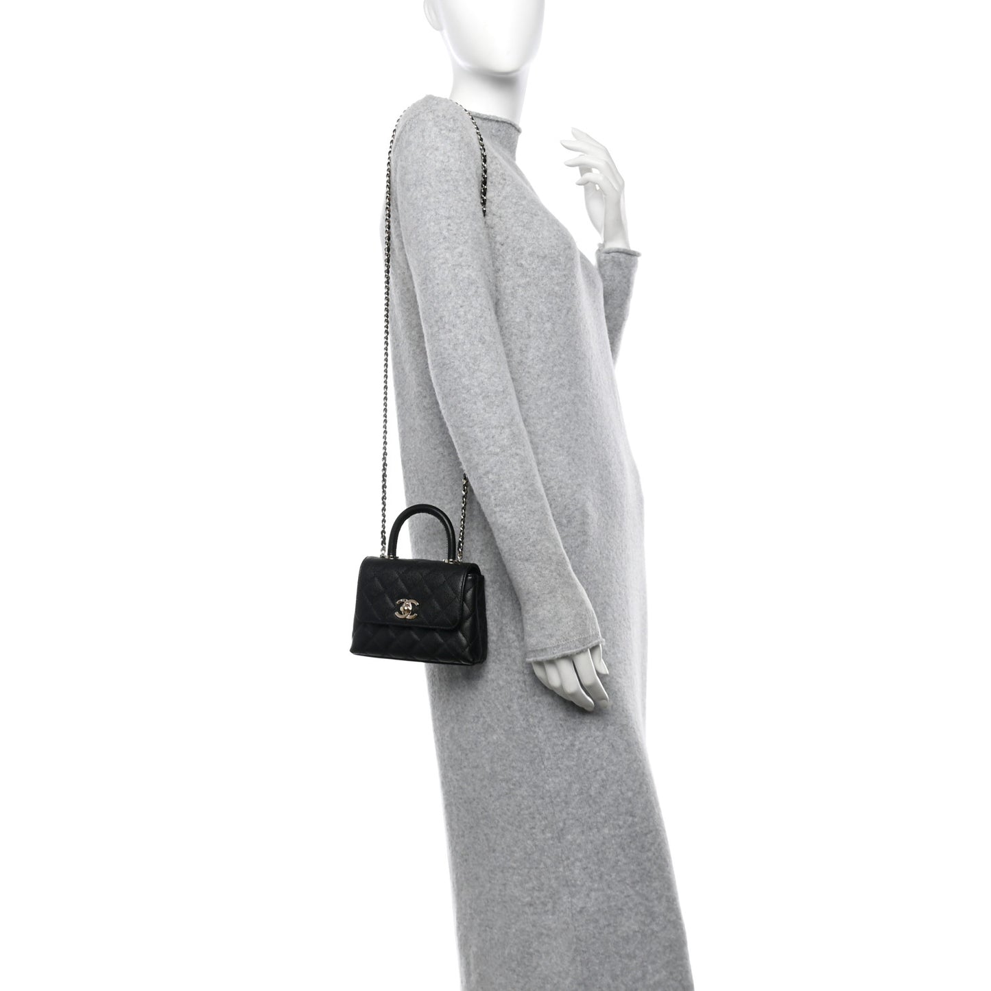 Caviar Quilted Coco Handle Clutch With Chain Black
