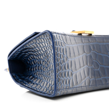 Balenciaga Shiny Calfskin Crocodile Embossed Small Hourglass Top Handle Bag Navy 8 of 12